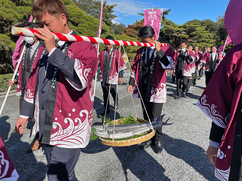 答志のトロさわらの伊勢神宮への奉納の様子